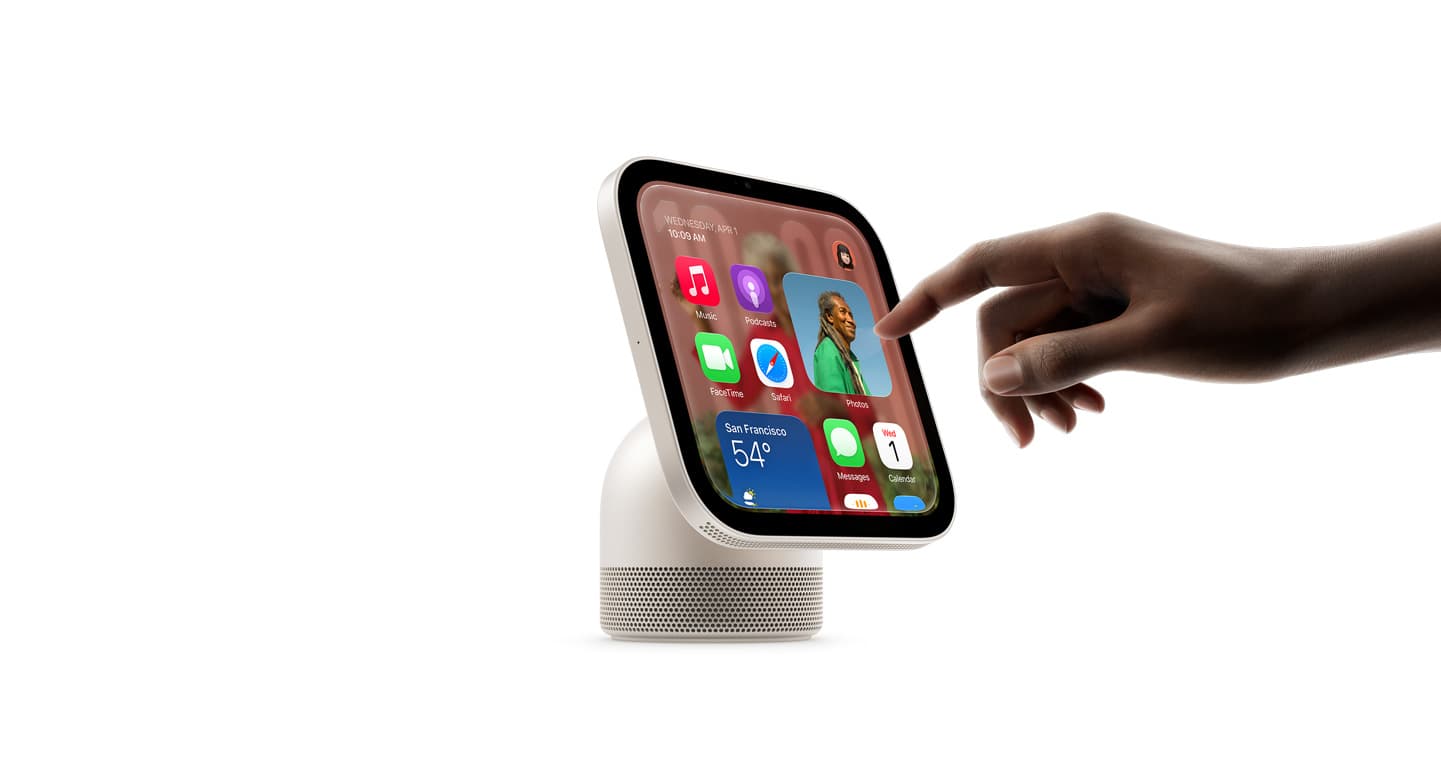 Apple HomeView smart home display on a tabletop stand. Image: Apple